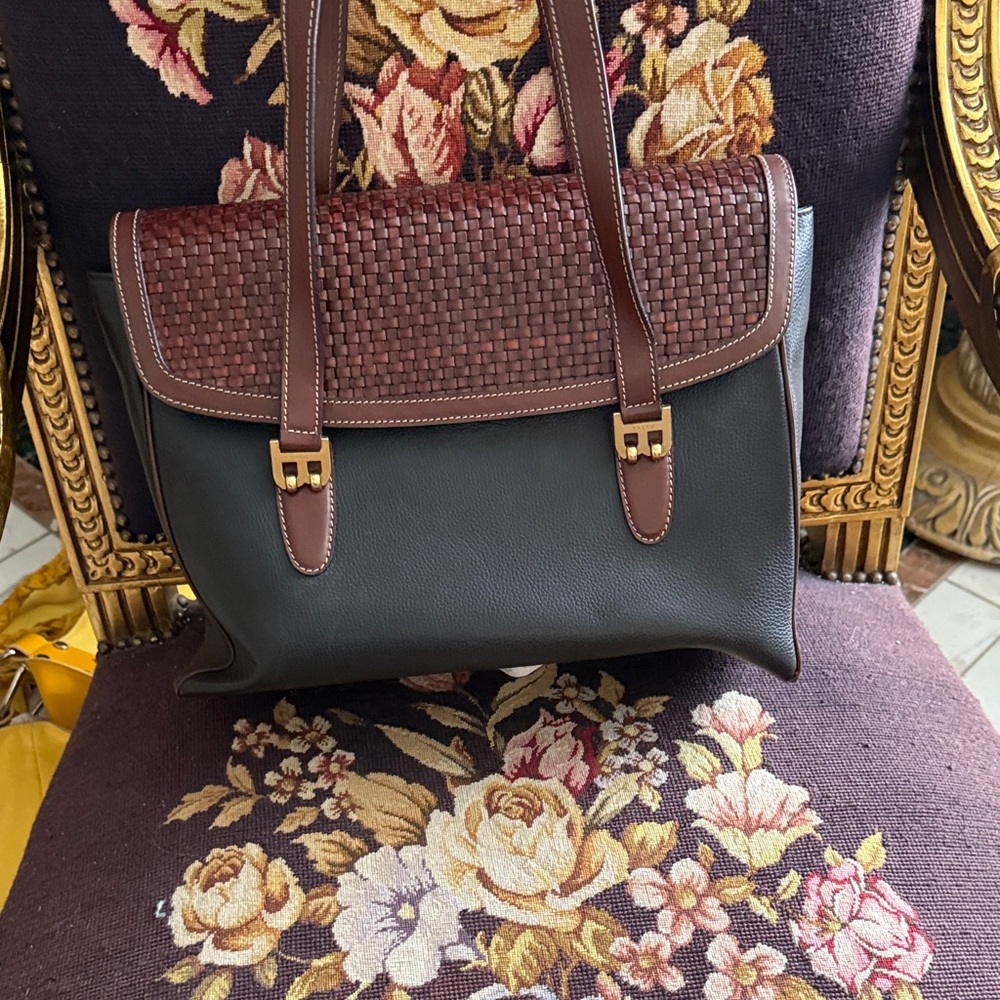 Bally Brown and Black Woven Leather Shoulder Bag
